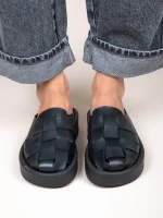 Double Tricot Γυναικεία Δερμάτινα Mules Μαύρα - Image 3