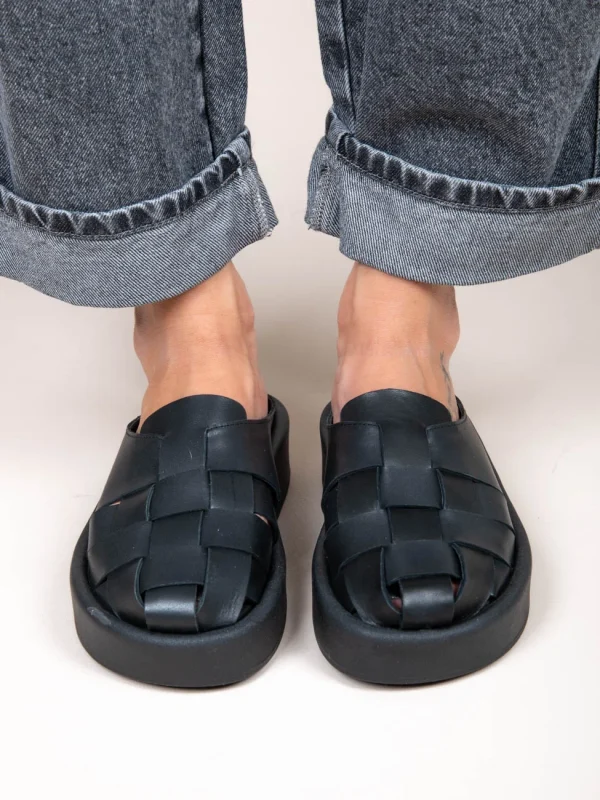 Double Tricot Γυναικεία Δερμάτινα Mules Μαύρα - Image 3