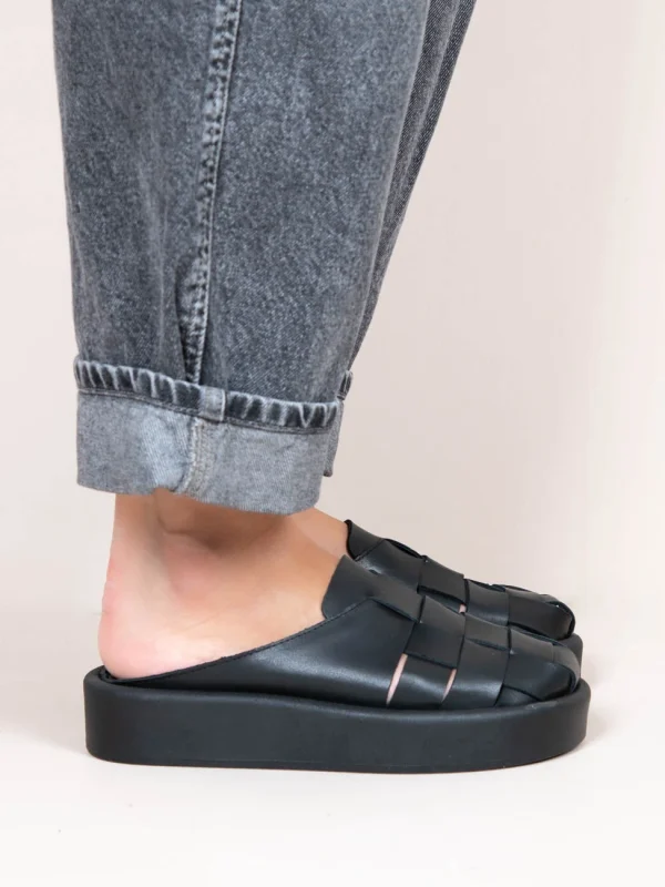 Double Tricot Γυναικεία Δερμάτινα Mules Μαύρα - Image 6