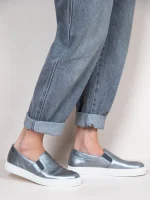 Finess Metal Γυναικεία Δερμάτινα Sneakers Ασημί - Image 2