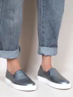 Finess Metal Γυναικεία Δερμάτινα Sneakers Ασημί - Image 3