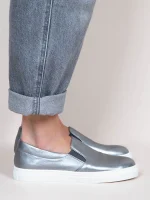 Finess Metal Γυναικεία Δερμάτινα Sneakers Ασημί - Image 4