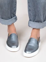Finess Metal Γυναικεία Δερμάτινα Sneakers Ασημί - Image 5