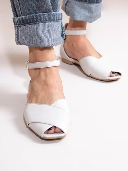 Gaze Γυναικείες Δερμάτινες Μπαλαρίνες Peep Toe Εκρού
