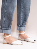 Gaze Γυναικείες Δερμάτινες Μπαλαρίνες Peep Toe Εκρού - Image 2