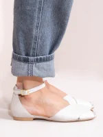 Gaze Γυναικείες Δερμάτινες Μπαλαρίνες Peep Toe Εκρού - Image 3