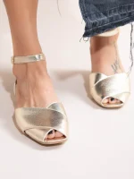 Gaze Dor Γυναικείες Δερμάτινες Μπαλαρίνες Peep Toe Χρυσές