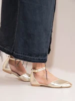Gaze Dor Γυναικείες Δερμάτινες Μπαλαρίνες Peep Toe Χρυσές - Image 2