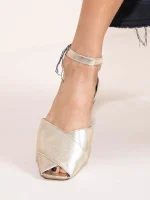 Gaze Dor Γυναικείες Δερμάτινες Μπαλαρίνες Peep Toe Χρυσές - Image 3