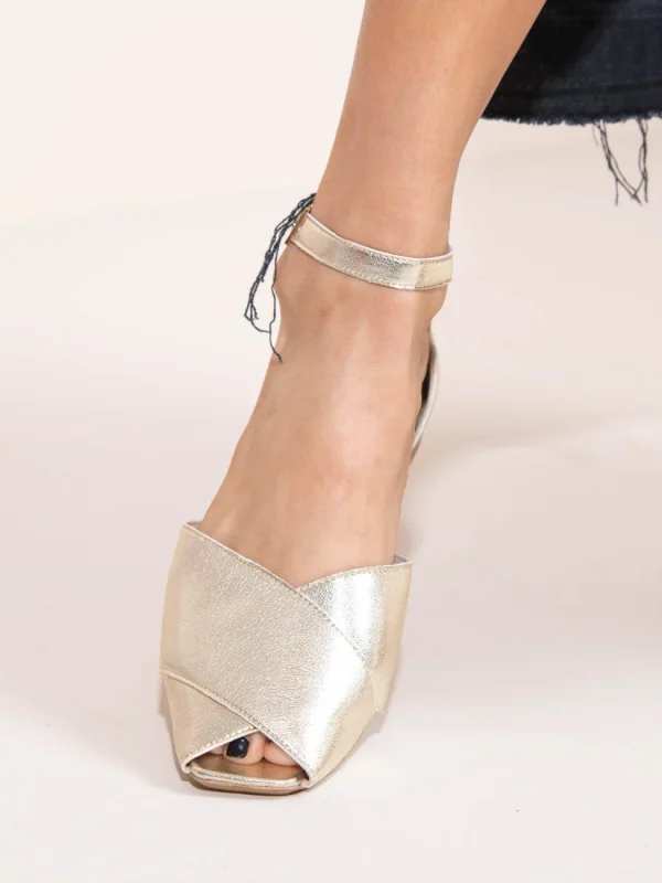 Gaze Dor Γυναικείες Δερμάτινες Μπαλαρίνες Peep Toe Χρυσές - Image 3
