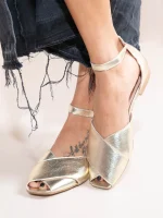 Gaze Dor Γυναικείες Δερμάτινες Μπαλαρίνες Peep Toe Χρυσές - Image 4