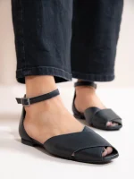 Gaze Noir Γυναικείες Δερμάτινες Μπαλαρίνες Peep Toe Μαύρες