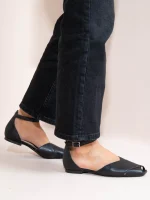 Gaze Noir Γυναικείες Δερμάτινες Μπαλαρίνες Peep Toe Μαύρες - Image 2