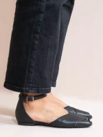 Gaze Noir Γυναικείες Δερμάτινες Μπαλαρίνες Peep Toe Μαύρες - Image 3