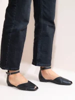 Gaze Noir Γυναικείες Δερμάτινες Μπαλαρίνες Peep Toe Μαύρες - Image 5