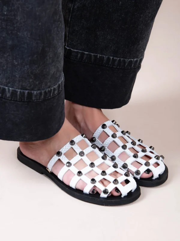 Grillet Stellar Blanc Γυναικεία Δερμάτινα Mules/Σανδάλια Λευκά Με Τρουκς - Image 3