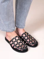 Grillet Stellar Noir Γυναικεία Δερμάτινα Mules/Σανδάλια Μαύρα Με Τρουκς