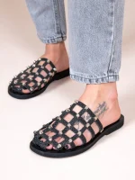 Grillet Stellar Noir Γυναικεία Δερμάτινα Mules/Σανδάλια Μαύρα Με Τρουκς - Image 5