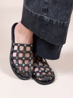 Grillet Strass Noir Γυναικεία Δερμάτινα Mules/Σανδάλια Μαύρα Με Στρας