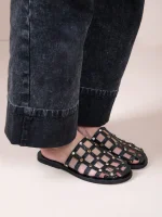 Grillet Strass Noir Γυναικεία Δερμάτινα Mules/Σανδάλια Μαύρα Με Στρας - Image 3