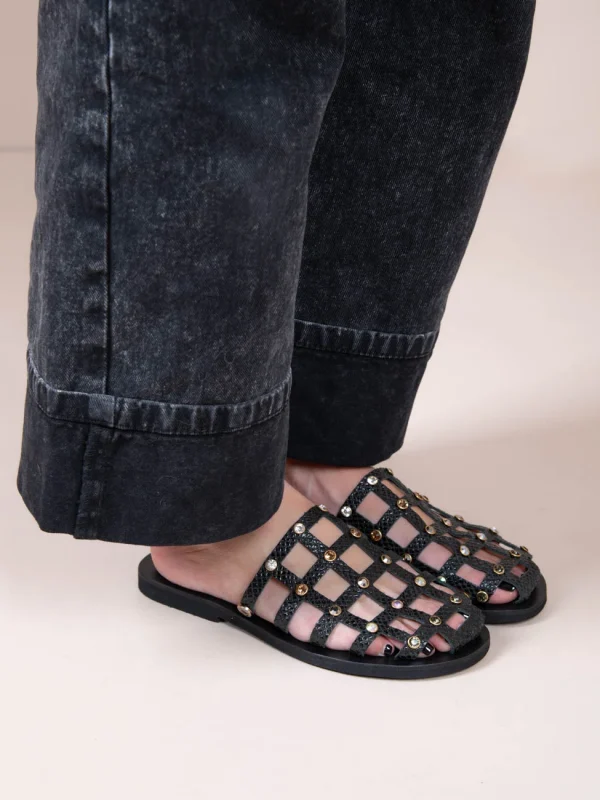 Grillet Strass Noir Γυναικεία Δερμάτινα Mules/Σανδάλια Μαύρα Με Στρας - Image 3