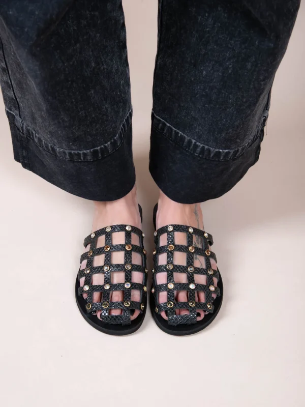 Grillet Strass Noir Γυναικεία Δερμάτινα Mules/Σανδάλια Μαύρα Με Στρας - Image 4