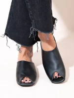 Jasmine Noir Γυναικεία Δερμάτινα Μules Μαύρα