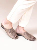 Jasmine Snake Γυναικεία Δερμάτινα Mules Καφέ/Μπεζ - Image 2