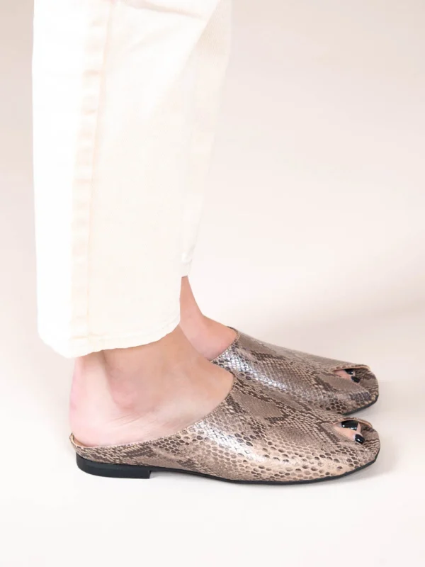 Jasmine Snake Γυναικεία Δερμάτινα Mules Καφέ/Μπεζ - Image 3