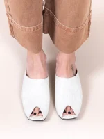 Jasmine Snake Blanc Γυναικεία Δερμάτινα Mules Λευκό/Γκρι Πάγου