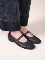 Mariee Strass Noir Γυναικείες Δερμάτινες Μπαλαρίνες Μαύρες Με Στρας - Image 2