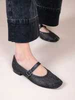 Mariee Strass Noir Γυναικείες Δερμάτινες Μπαλαρίνες Μαύρες Με Στρας - Image 5