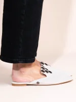 Metal Gray Γυναικεία Δερμάτινα Mules Με Τρουκς - Image 2
