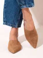 Monnez Γυναικεία Δερμάτινα Mules Κάμελ