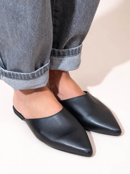 Monnez Noir Γυναικεία Δερμάτινα Mules Μαύρα