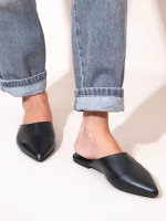 Monnez Noir Γυναικεία Δερμάτινα Mules Μαύρα - Image 2