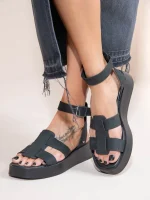 Monte Eleve Noir Γυναικεία Δερμάτινα Flatforms Μαύρα