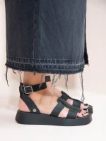 Monte Eleve Noir Γυναικεία Δερμάτινα Flatforms Μαύρα - Image 4