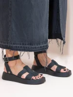 Monte Eleve Noir Γυναικεία Δερμάτινα Flatforms Μαύρα - Image 3