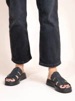 Noyer Eleve Noir Γυναικεία Δερμάτινα Flatforms Μαύρα - Image 2
