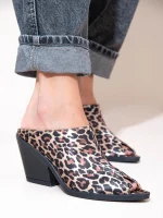 Osier Leo Γυναικεία Δερμάτινα Peep Toe Mules Λεοπάρ