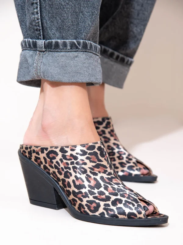 Osier Leo Γυναικεία Δερμάτινα Peep Toe Mules Λεοπάρ - Image 1