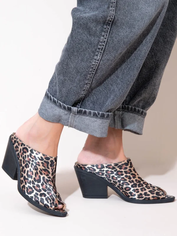 Osier Leo Γυναικεία Δερμάτινα Peep Toe Mules Λεοπάρ - Image 2