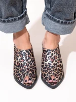 Osier Leo Γυναικεία Δερμάτινα Peep Toe Mules Λεοπάρ - Image 3