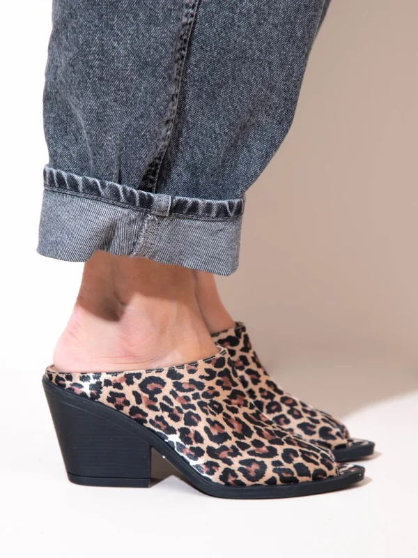 Osier Leo Γυναικεία Δερμάτινα Peep Toe Mules Λεοπάρ - Image 4