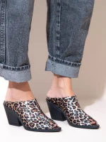 Osier Leo Γυναικεία Δερμάτινα Peep Toe Mules Λεοπάρ - Image 5