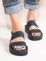Passage Gris Γυναικεία Δερμάτινα Flatforms Μαύρα - Image 2