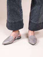 Pontu Metal Γυναικεία Δερμάτινα Mules Γκρι Μεταλλικό - Image 2