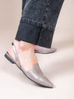 Pontu Metal Γυναικεία Δερμάτινα Mules Γκρι Μεταλλικό - Image 4