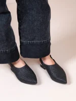 Pontu Osier Noir Γυναικεία Δερμάτινα Mules Μαύρα - Image 4